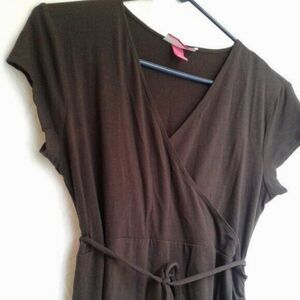Liz Lange Maternity Surplice Fit & Flare Dress Size S Brown Soft Jersey Stretch